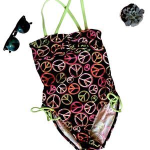 Girls Peace Sign One Piece Swimsuit